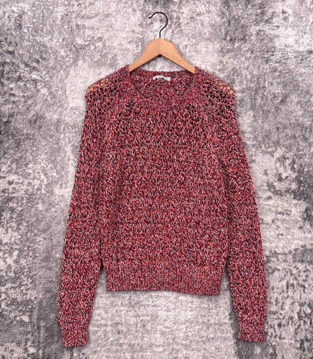 Rag & Bone Sweater XS Womens Red Open Loose Cotton Knit Crewneck